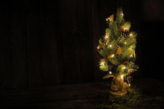 Petit sapin de Noël avec des lumières dans l'obscurité