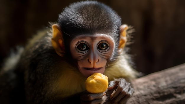 Petit singe curieux avec une banane à la main généré par l'IA