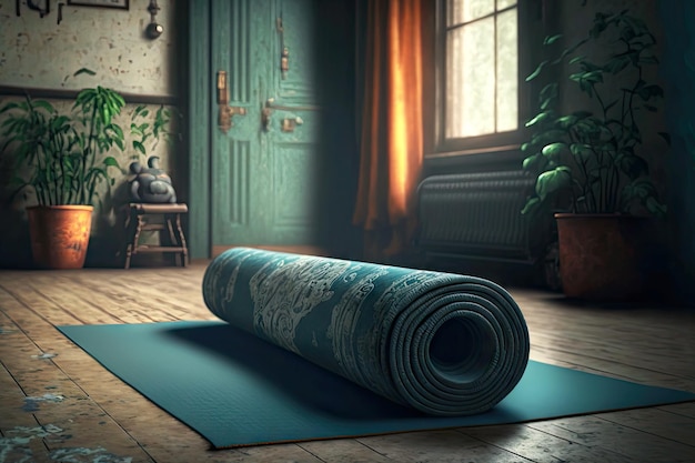 Petit studio de yoga vide et confortable pour la remise en forme en auto-apprentissage