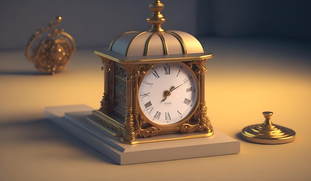 Petit support d'horloge antique sur fond de table Generative AI