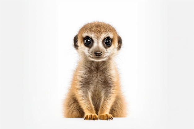 un petit suricate assis sur une surface blanche