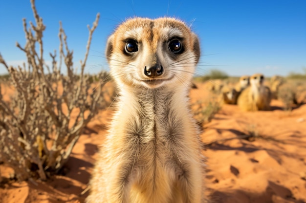 un petit suricate debout sur un champ de terre