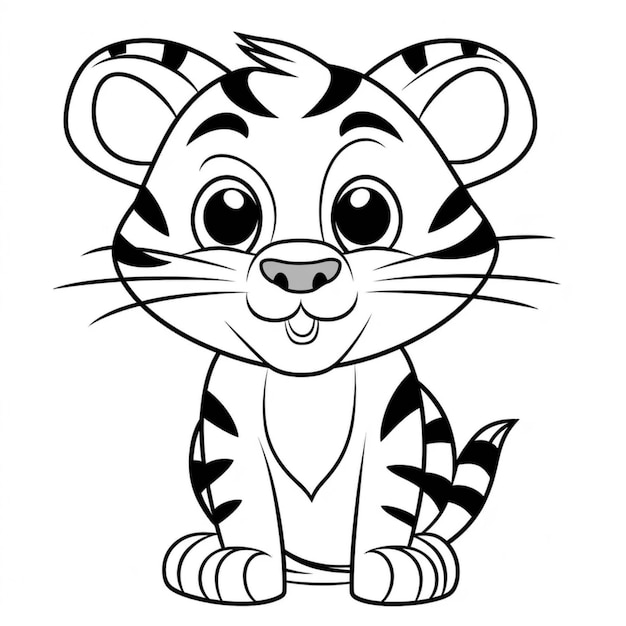 Un petit tigre de dessin animé assis avec ses yeux ouverts générative ai