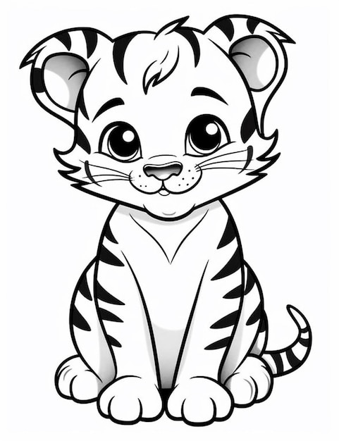 Un petit tigre de dessin animé assis avec ses yeux ouverts générative ai