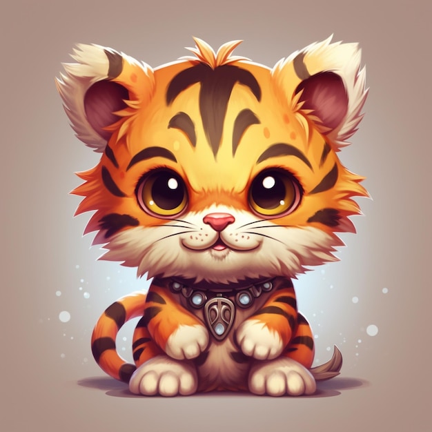 petit tigre de dessin animé avec un collier et un collier autour de son cou ai générative