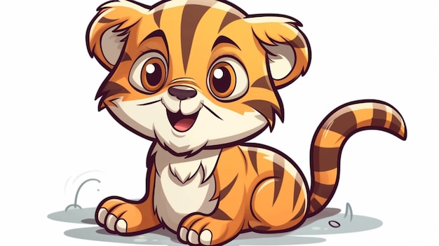 Photo un petit tigre de dessin animé avec un fond blanc