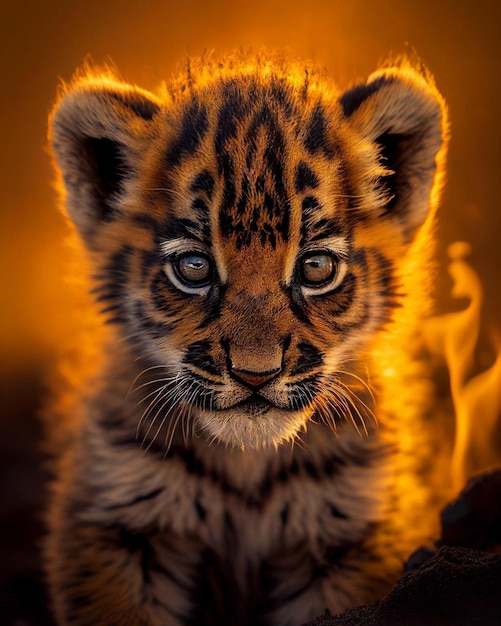 Un petit tigre avec un fond jaune