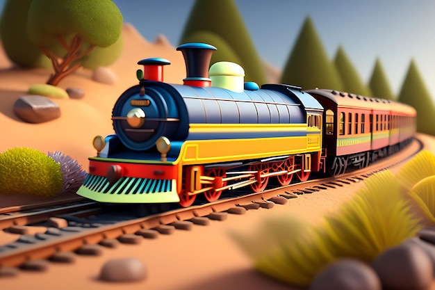 un petit train un rendu 3D art environnemental