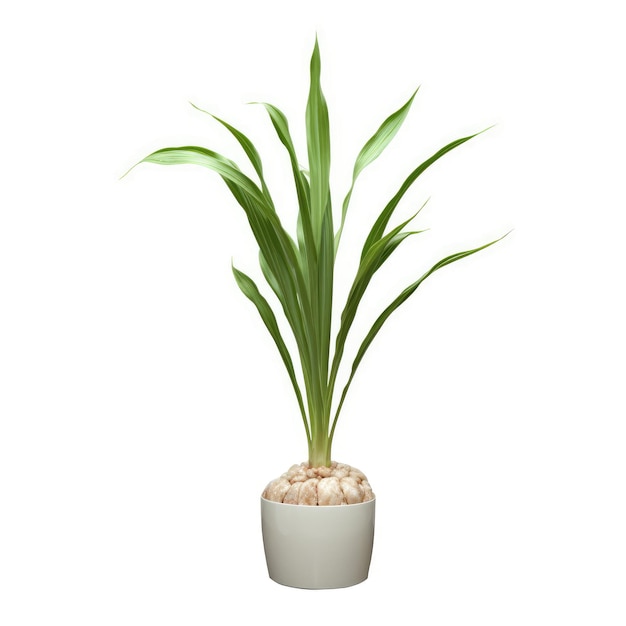 Petit vase avec plante verte sur fond blanc