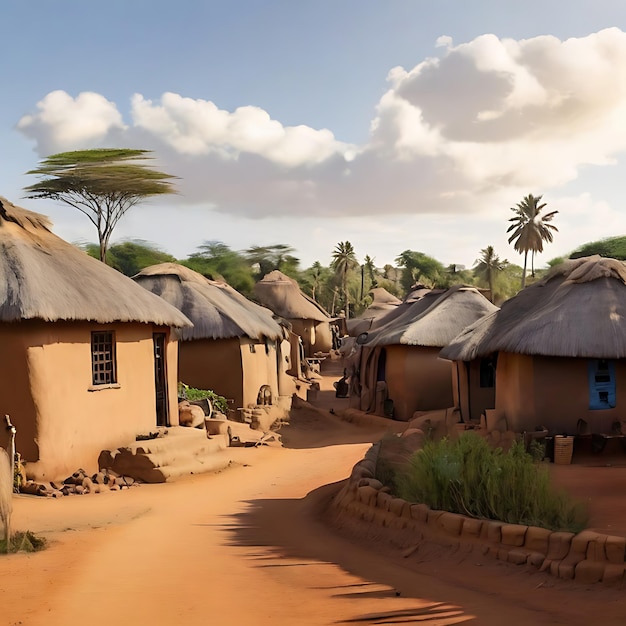 Un petit village africain avec des maisons générées par l'IA