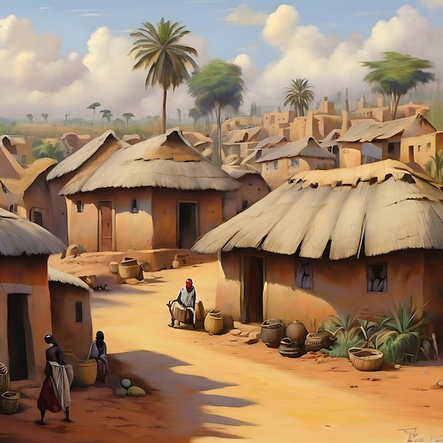 Un petit village africain avec des maisons générées par l'IA