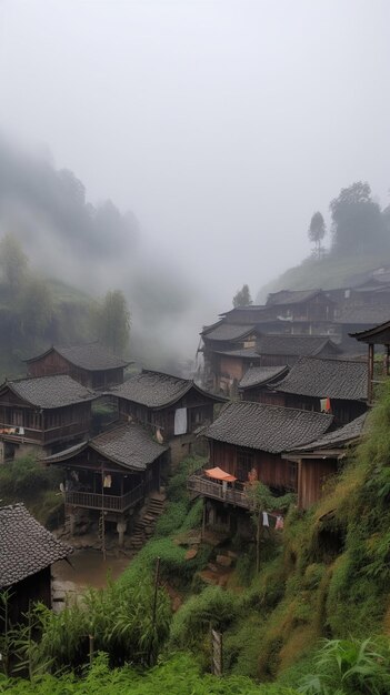 Photo un petit village dans le brouillard