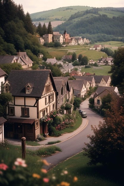 Un petit village sur la montagne.