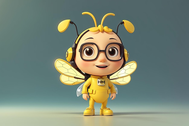 Petite abeille avec de l'espace pour la publicité du produit sur fond jaune concept d'icône de dessin animé pour enfants rendu 3D