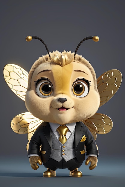 Photo une petite abeille vêtue d'un costume et d'une cravate