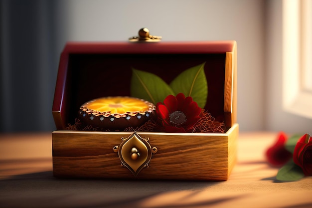 Une petite boîte à cadeaux sur une table rustique