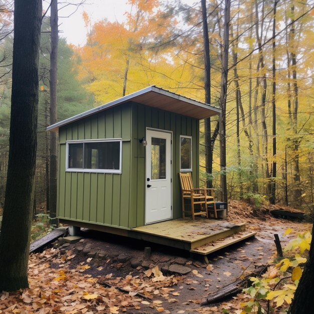 Photo petite cabane verte dans les bois