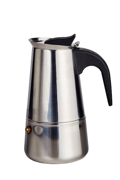 Petite Cafetière Geyser Sur Fond Blanc. Cafetière En Acier.