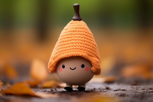 Photo une petite citrouille tricotée portant un chapeau au sol