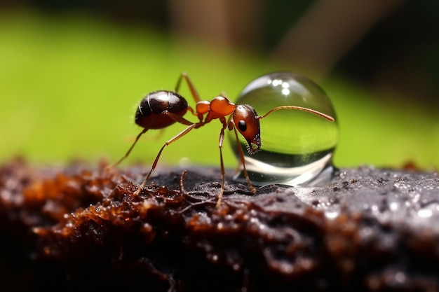 Photo une petite colonie de fourmis travaille ensemble pour obtenir de la nourriture générée par l'ia