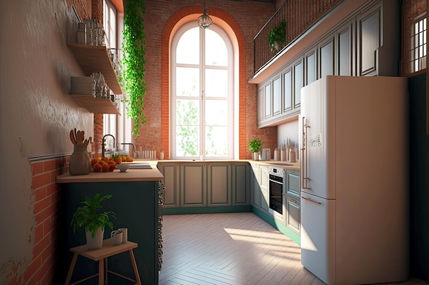 Petite cuisine au design moderne dans une cuisine loft vide