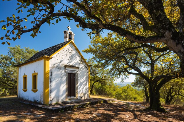 Photo une petite église blanche avec une croix au sommet