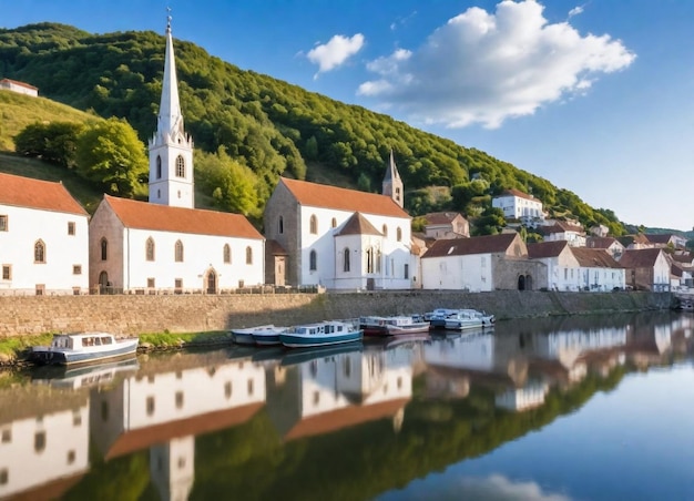 Photo une petite église blanche avec une église au sommet