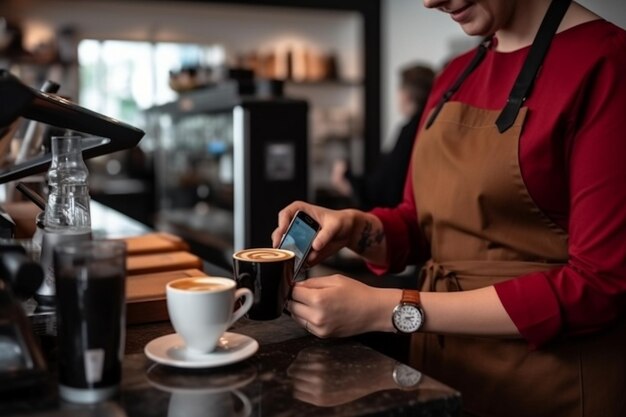 Une petite entreprise de café Fabrique un expresso américain avec des plats à emporter Un bari professionnel IA générative