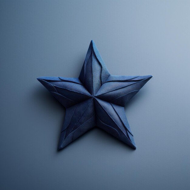 Photo petite étoile origami méticuleux avec rayon bleu sur fond sombre