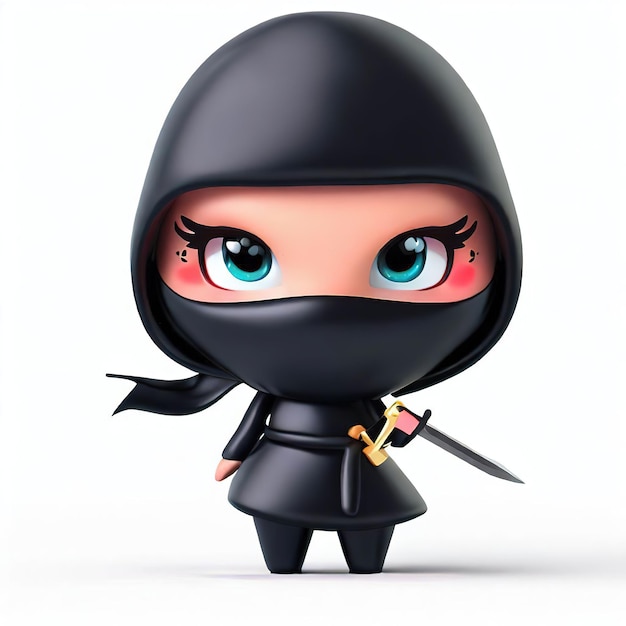 Une petite figurine d'un ninja aux yeux bleus et un masque noir.