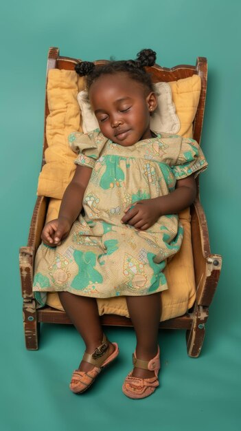 Une petite fille africaine qui dort en souriant sur le petit matelas.