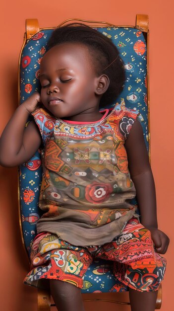 Une petite fille africaine qui dort en souriant sur le petit matelas.