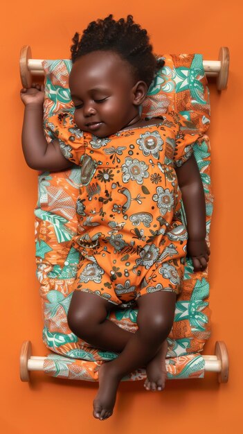 Une petite fille africaine qui dort en souriant sur le petit matelas.