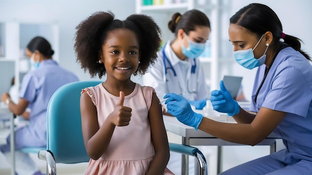 Une petite fille afro-américaine reçoit le vaccin contre le COVID-19 dans une clinique médicale