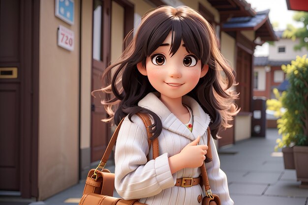 Une petite fille asiatique avec un sac à main