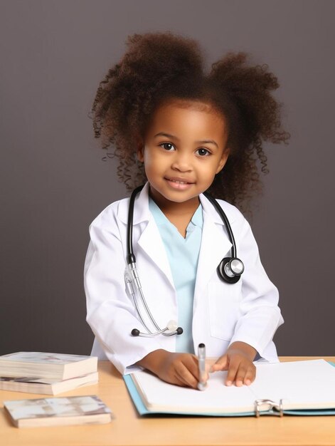 Photo une petite fille assise à un bureau avec un stéthoscope