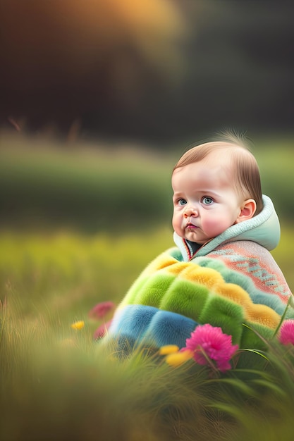 Petite fille assise dans l'herbe