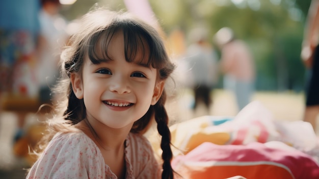 La petite fille assise sur le sol souriante