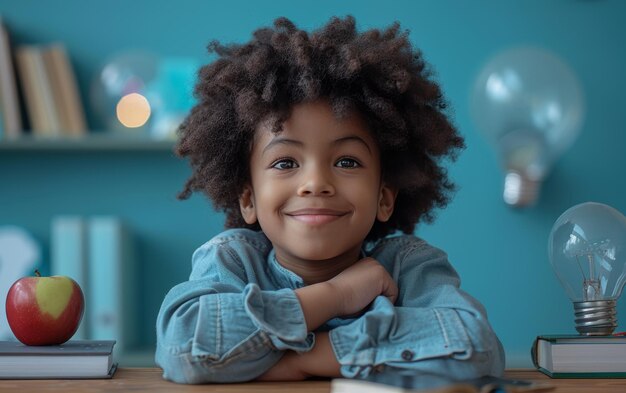 Photo petite fille assise à table avec une pomme