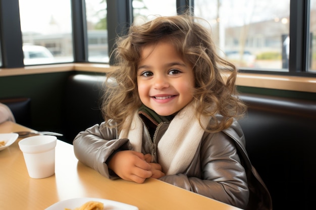 une petite fille assise à une table