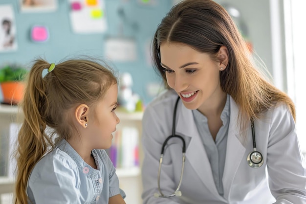 Photo la petite fille au médecin pour un examen.