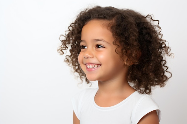 une petite fille aux cheveux bouclés souriante