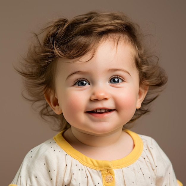 une petite fille aux cheveux bouclés et un sourire sur son visage