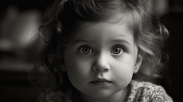 Une petite fille aux grands yeux regarde la caméra.