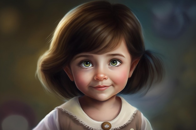 Une petite fille aux grands yeux verts regarde la caméra.