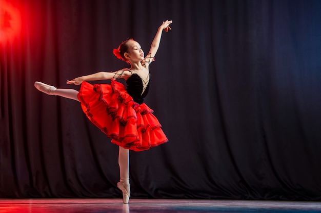 Petite Fille De Ballerine Dans Un Tutu Violet Dansant Dans Une Pièce Sombre  Banque D'Images et Photos Libres De Droits. Image 80973004