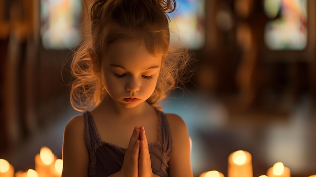 une petite fille avec une bougie dans les mains