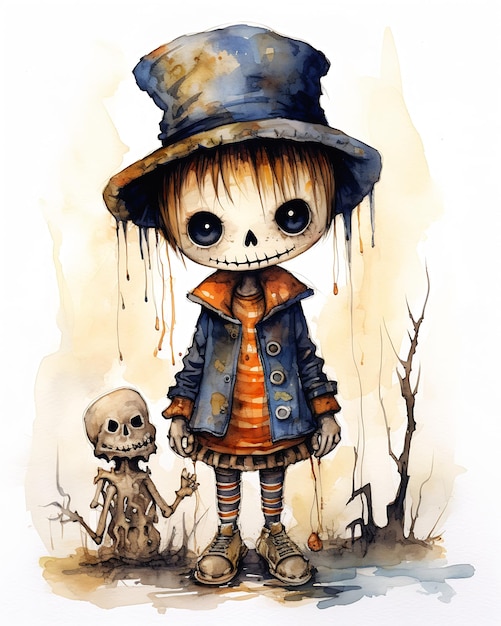 petite fille chapeau squelette étrange sinistre jeune brûlé pooka jack anthropomorphe humanoïde adopter amer