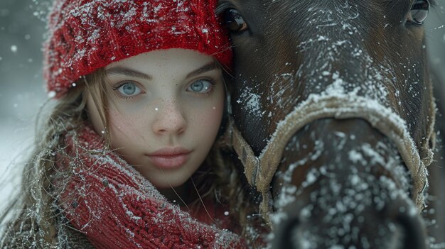 Une petite fille avec un cheval.