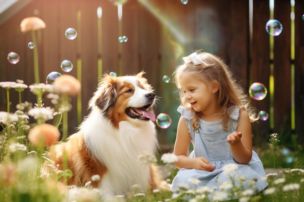 Petite fille et chien Aventures mignonnes ensemble